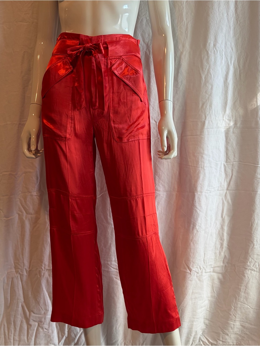 J. Crew Red Tie-Waist Wide-Leg Pants
